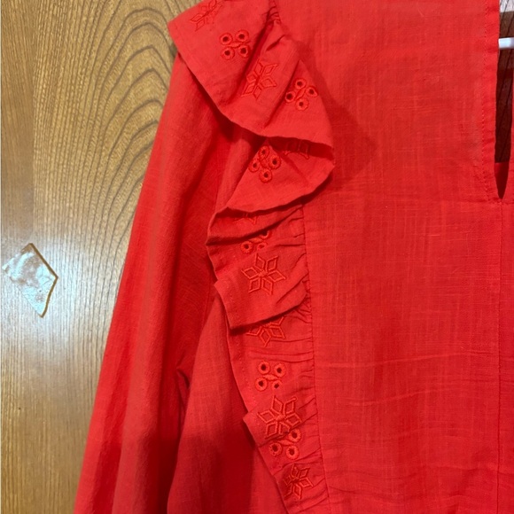 Hummingbird Vibrant Red Ruffled Blouse - Picture 3 of 6
